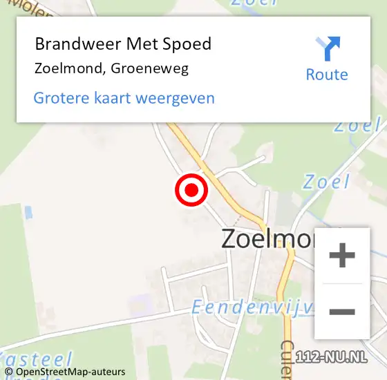 Locatie op kaart van de 112 melding: Brandweer Met Spoed Naar Zoelmond, Groeneweg op 7 november 2015 10:02