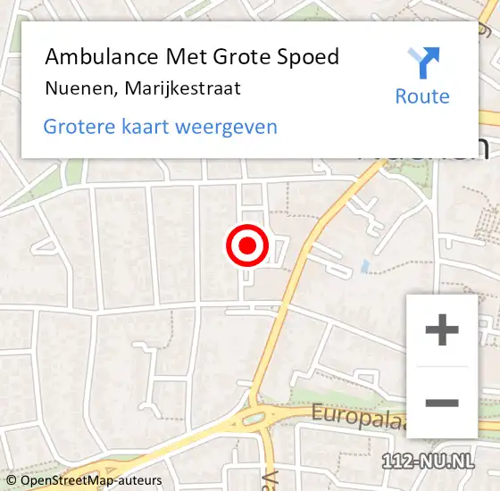 Locatie op kaart van de 112 melding: Ambulance Met Grote Spoed Naar Nuenen, Marijkestraat op 7 november 2015 13:28