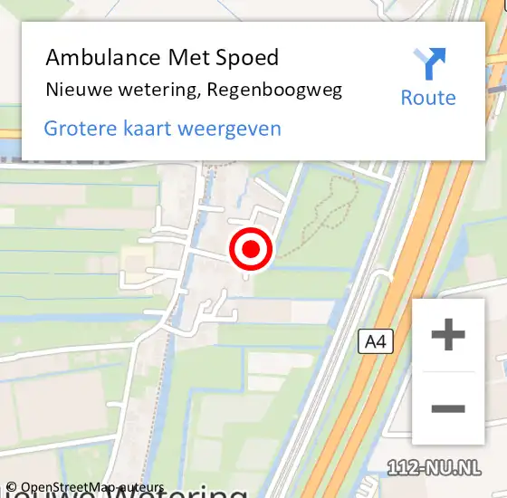 Locatie op kaart van de 112 melding: Ambulance Met Spoed Naar Nieuwe wetering, Regenboogweg op 26 november 2013 09:48