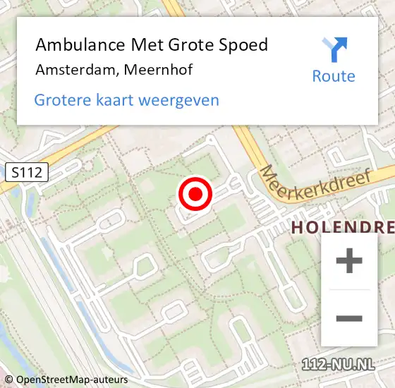 Locatie op kaart van de 112 melding: Ambulance Met Grote Spoed Naar Amsterdam, Meernhof op 7 november 2015 14:48