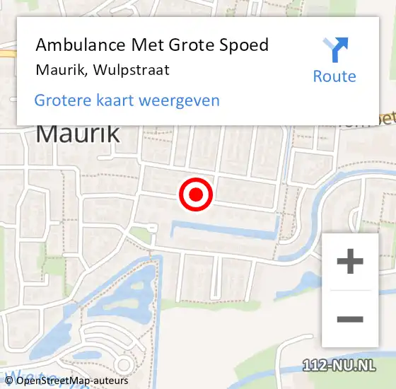 Locatie op kaart van de 112 melding: Ambulance Met Grote Spoed Naar Maurik, Wulpstraat op 7 november 2015 14:57