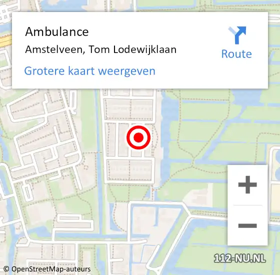 Locatie op kaart van de 112 melding: Ambulance Amstelveen, Tom Lodewijklaan op 7 november 2015 15:06