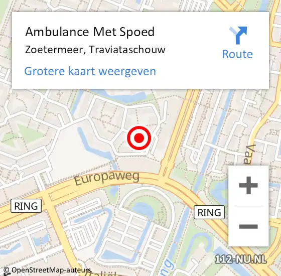 Locatie op kaart van de 112 melding: Ambulance Met Spoed Naar Zoetermeer, Traviataschouw op 7 november 2015 16:23