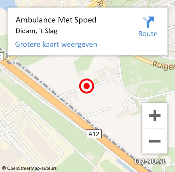 Locatie op kaart van de 112 melding: Ambulance Met Spoed Naar Didam, 't Slag op 7 november 2015 16:40