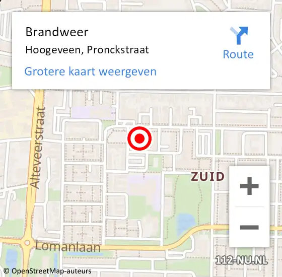 Locatie op kaart van de 112 melding: Brandweer Hoogeveen, Pronckstraat op 7 november 2015 17:16