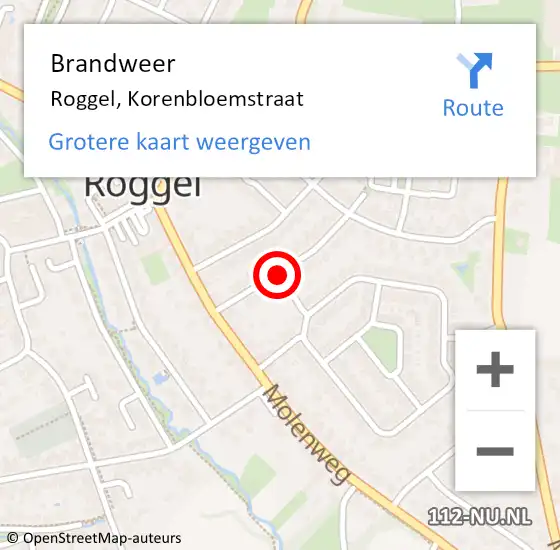 Locatie op kaart van de 112 melding: Brandweer Roggel, Korenbloemstraat op 7 november 2015 17:20