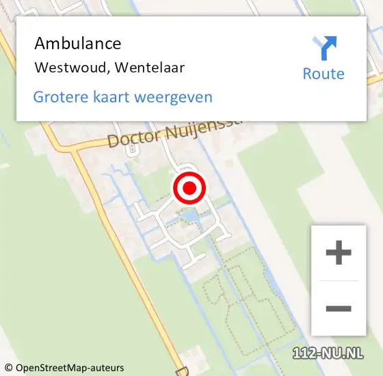 Locatie op kaart van de 112 melding: Ambulance Westwoud, Wentelaar op 7 november 2015 17:22