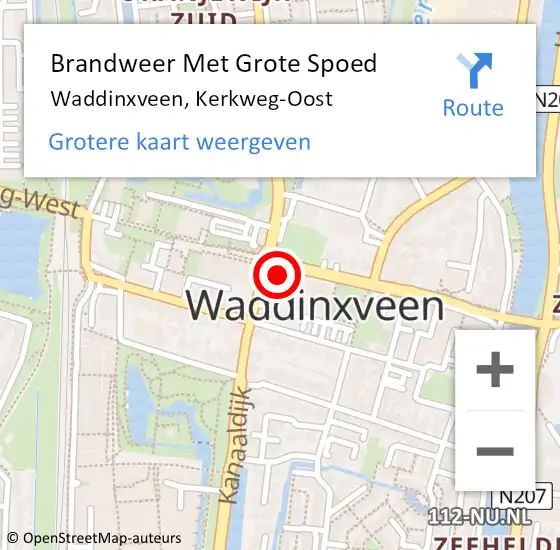 Locatie op kaart van de 112 melding: Brandweer Met Grote Spoed Naar Waddinxveen, Kerkweg-Oost op 7 november 2015 17:28