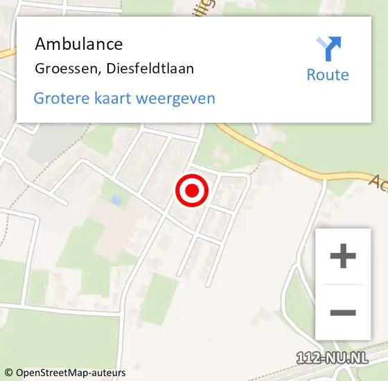 Locatie op kaart van de 112 melding: Ambulance Groessen, Diesfeldtlaan op 7 november 2015 19:17