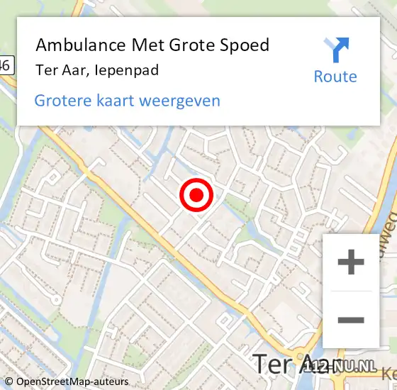 Locatie op kaart van de 112 melding: Ambulance Met Grote Spoed Naar Ter Aar, Iepenpad op 7 november 2015 19:44