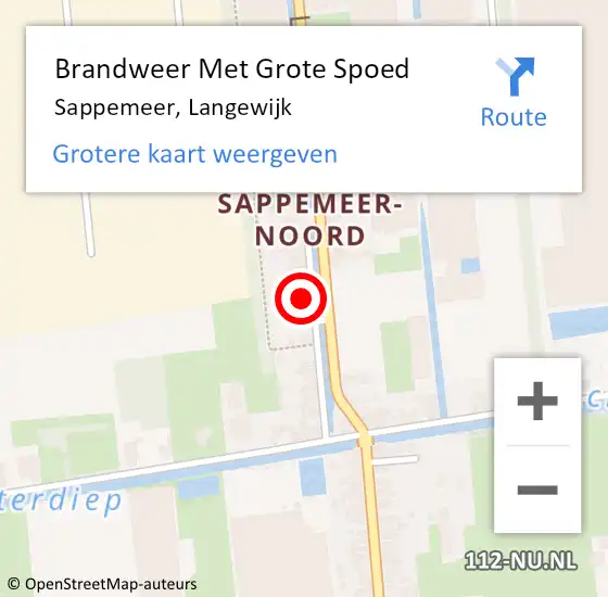 Locatie op kaart van de 112 melding: Brandweer Met Grote Spoed Naar Sappemeer, Langewijk op 7 november 2015 21:07