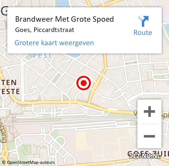 Locatie op kaart van de 112 melding: Brandweer Met Grote Spoed Naar Goes, Piccardtstraat op 7 november 2015 21:55