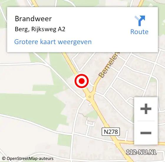 Locatie op kaart van de 112 melding: Brandweer Berg, Rijksweg A2 op 7 november 2015 22:30