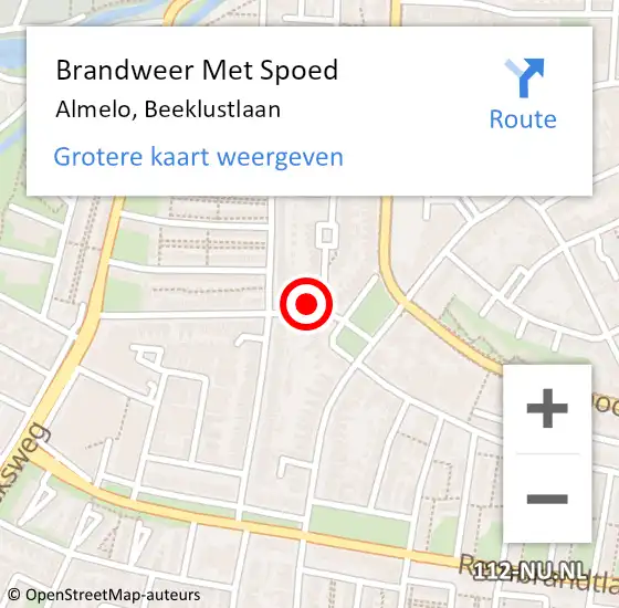 Locatie op kaart van de 112 melding: Brandweer Met Spoed Naar Almelo, Beeklustlaan op 7 november 2015 22:53