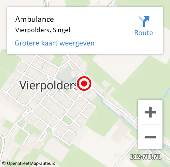 Locatie op kaart van de 112 melding: Ambulance Vierpolders, Singel op 7 november 2015 23:08