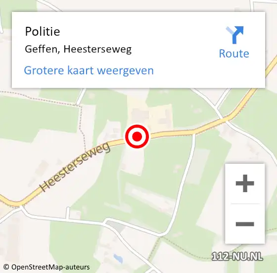 Locatie op kaart van de 112 melding: Politie Geffen, Heesterseweg op 8 november 2015 00:03