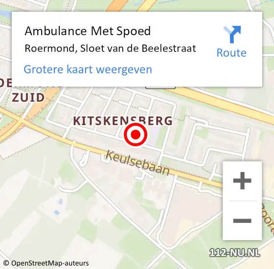 Locatie op kaart van de 112 melding: Ambulance Met Spoed Naar Roermond, Sloet van de Beelestraat op 8 november 2015 00:41