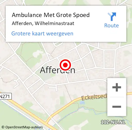 Locatie op kaart van de 112 melding: Ambulance Met Grote Spoed Naar Afferden, Wilhelminastraat op 8 november 2015 02:22