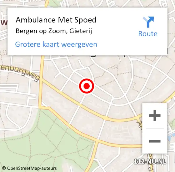 Locatie op kaart van de 112 melding: Ambulance Met Spoed Naar Bergen op Zoom, Gieterij op 8 november 2015 04:55