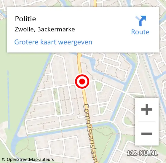 Locatie op kaart van de 112 melding: Politie Zwolle, Backermarke op 8 november 2015 08:13