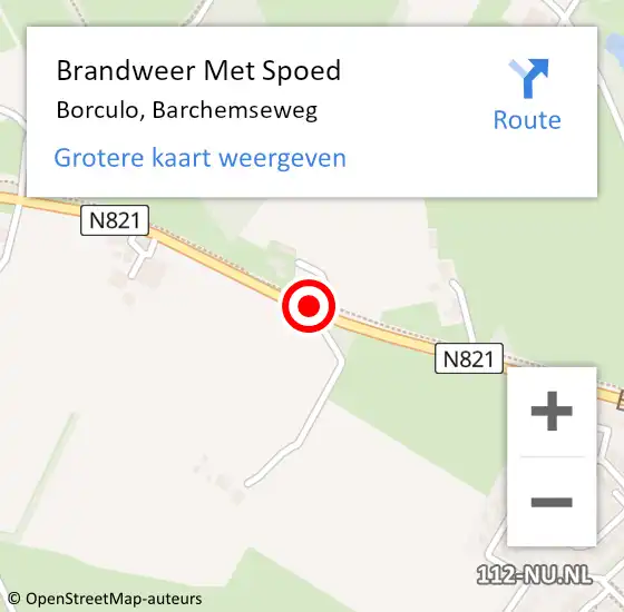 Locatie op kaart van de 112 melding: Brandweer Met Spoed Naar Borculo, Barchemseweg op 8 november 2015 09:02