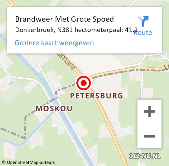 Locatie op kaart van de 112 melding: Brandweer Met Grote Spoed Naar Donkerbroek, N381 hectometerpaal: 41,2 op 8 november 2015 09:45