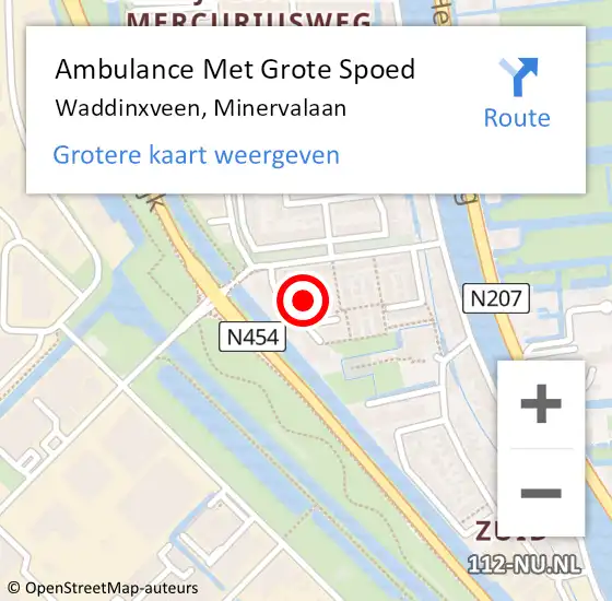 Locatie op kaart van de 112 melding: Ambulance Met Grote Spoed Naar Waddinxveen, Minervalaan op 8 november 2015 11:03