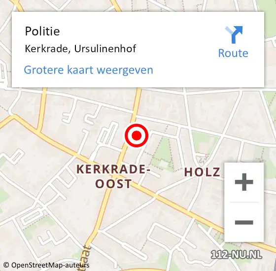 Locatie op kaart van de 112 melding: Politie Kerkrade, Ursulinenhof op 8 november 2015 12:42