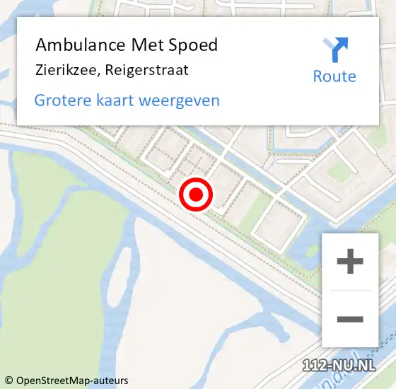 Locatie op kaart van de 112 melding: Ambulance Met Spoed Naar Zierikzee, Reigerstraat op 8 november 2015 12:48