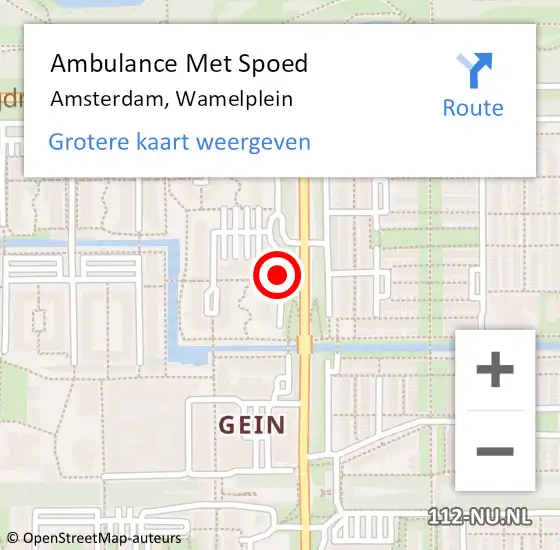 Locatie op kaart van de 112 melding: Ambulance Met Spoed Naar Amsterdam, Wamelplein op 8 november 2015 13:46