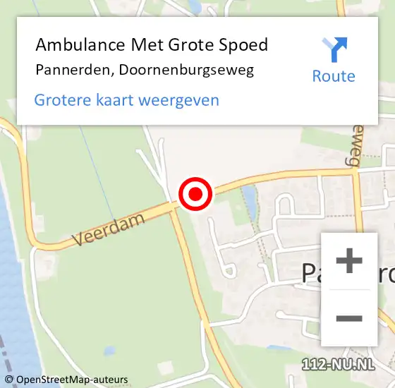 Locatie op kaart van de 112 melding: Ambulance Met Grote Spoed Naar Pannerden, Doornenburgseweg op 8 november 2015 13:59