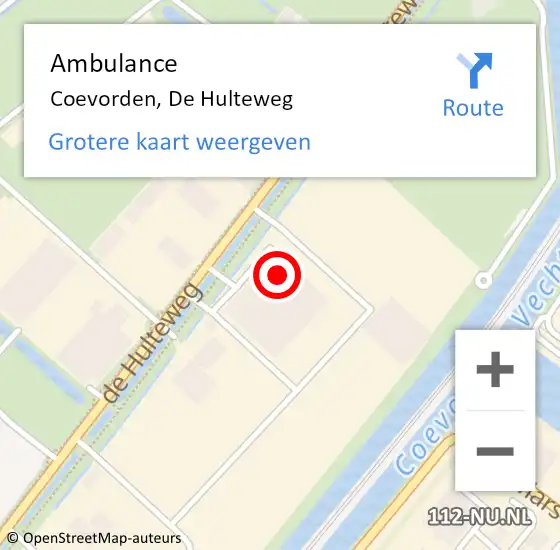 Locatie op kaart van de 112 melding: Ambulance Coevorden, De Hulteweg op 8 november 2015 14:10