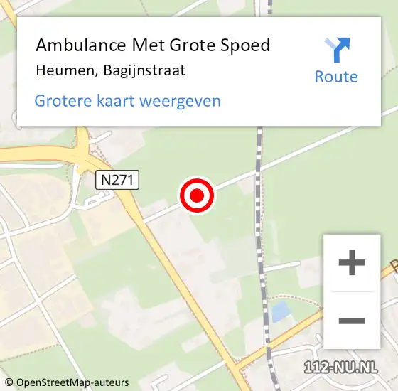 Locatie op kaart van de 112 melding: Ambulance Met Grote Spoed Naar Heumen, Bagijnstraat op 8 november 2015 17:10