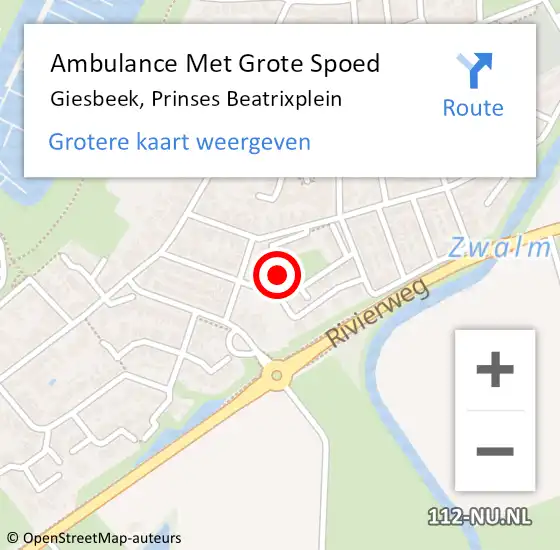 Locatie op kaart van de 112 melding: Ambulance Met Grote Spoed Naar Giesbeek, Prinses Beatrixplein op 8 november 2015 17:46