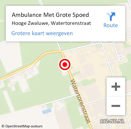 Locatie op kaart van de 112 melding: Ambulance Met Grote Spoed Naar Hooge Zwaluwe, Watertorenstraat op 8 november 2015 18:14