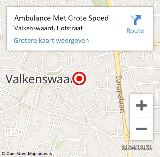 Locatie op kaart van de 112 melding: Ambulance Met Grote Spoed Naar Valkenswaard, Hofstraat op 8 november 2015 18:47