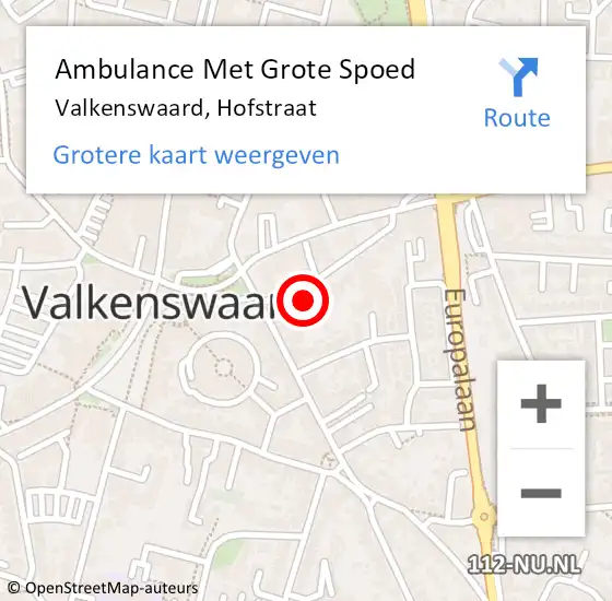 Locatie op kaart van de 112 melding: Ambulance Met Grote Spoed Naar Valkenswaard, Hofstraat op 8 november 2015 18:51