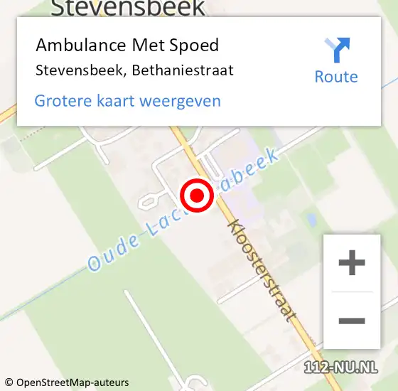 Locatie op kaart van de 112 melding: Ambulance Met Spoed Naar Stevensbeek, Bethaniestraat op 8 november 2015 21:16