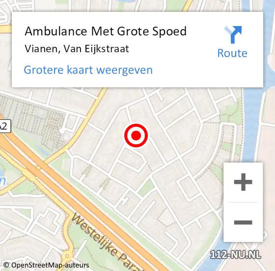 Locatie op kaart van de 112 melding: Ambulance Met Grote Spoed Naar Vianen, Van Eijkstraat op 8 november 2015 21:20