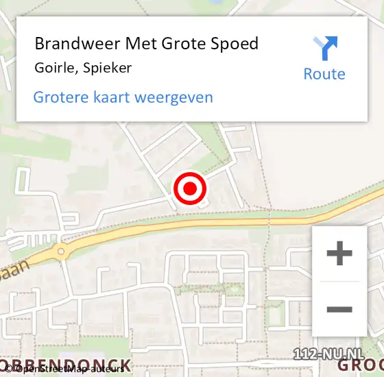 Locatie op kaart van de 112 melding: Brandweer Met Grote Spoed Naar Goirle, Spieker op 8 november 2015 21:58