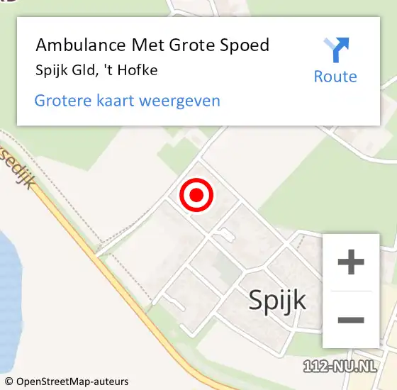 Locatie op kaart van de 112 melding: Ambulance Met Grote Spoed Naar Spijk Gld, 't Hofke op 9 november 2015 00:15