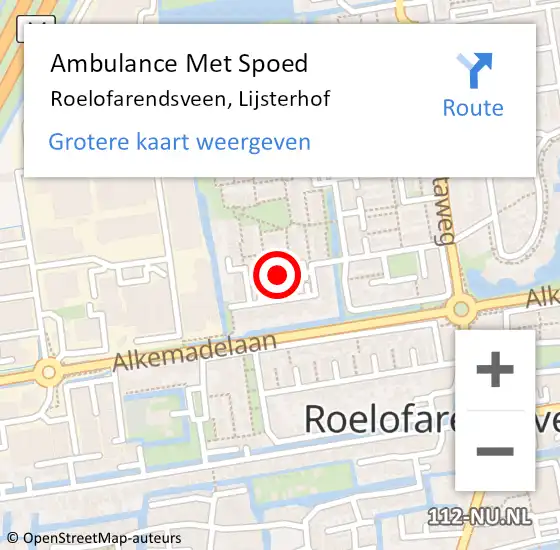 Locatie op kaart van de 112 melding: Ambulance Met Spoed Naar Roelofarendsveen, Lijsterhof op 9 november 2015 00:30