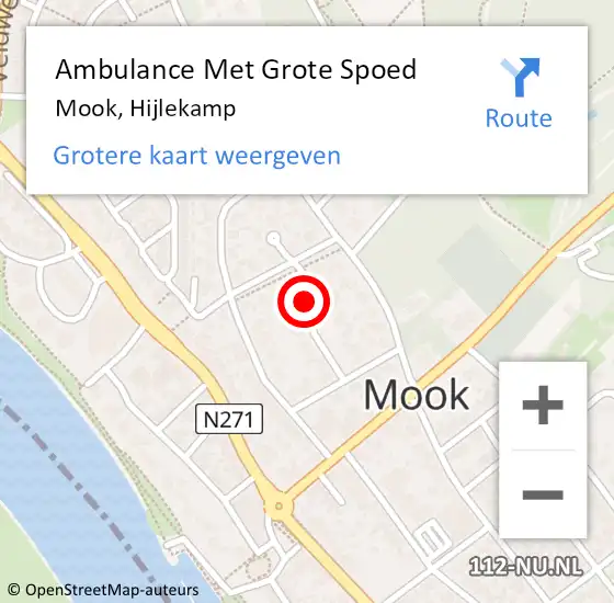 Locatie op kaart van de 112 melding: Ambulance Met Grote Spoed Naar Mook, Hijlekamp op 9 november 2015 00:39