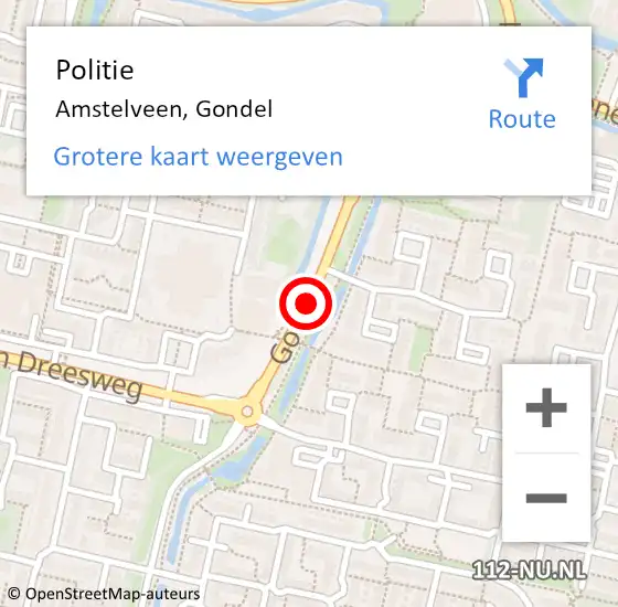 Locatie op kaart van de 112 melding: Politie Amstelveen, Gondel op 9 november 2015 01:11