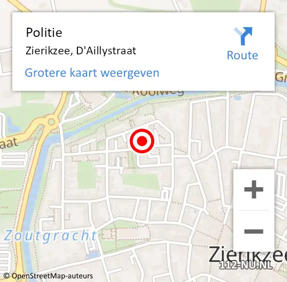 Locatie op kaart van de 112 melding: Politie Zierikzee, D'Aillystraat op 9 november 2015 02:12