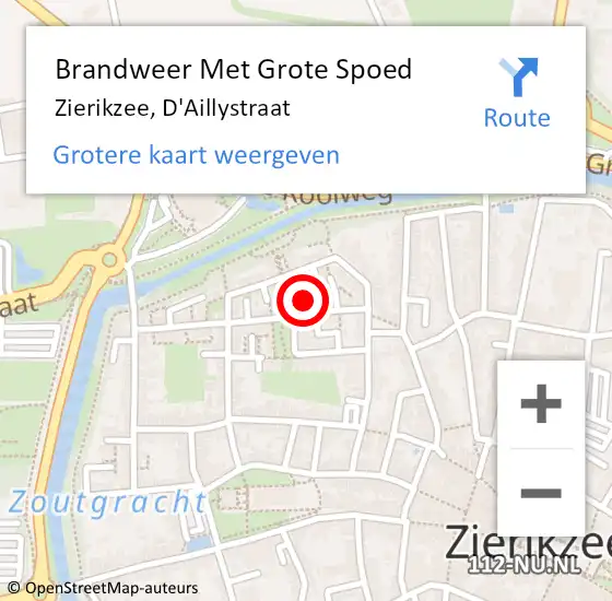 Locatie op kaart van de 112 melding: Brandweer Met Grote Spoed Naar Zierikzee, D'Aillystraat op 9 november 2015 02:13