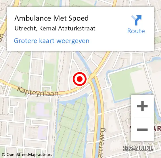 Locatie op kaart van de 112 melding: Ambulance Met Spoed Naar Utrecht, Kemal Ataturkstraat op 9 november 2015 03:36