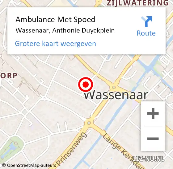 Locatie op kaart van de 112 melding: Ambulance Met Spoed Naar Wassenaar, Anthonie Duyckplein op 9 november 2015 05:19