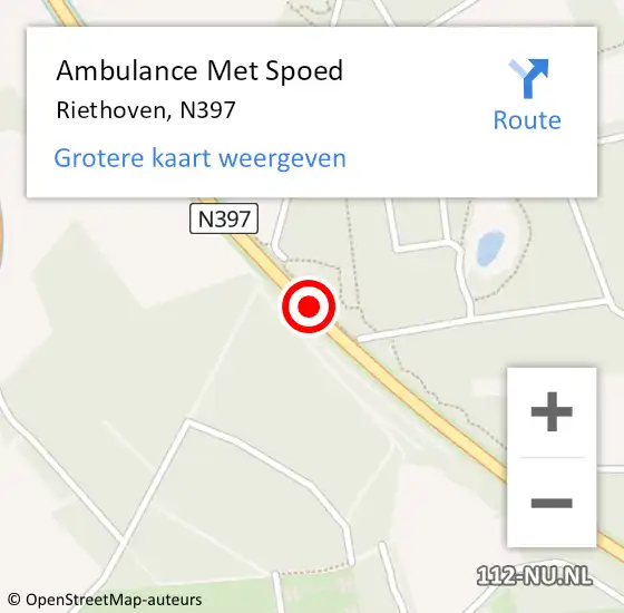 Locatie op kaart van de 112 melding: Ambulance Met Spoed Naar Riethoven, N397 op 9 november 2015 05:45