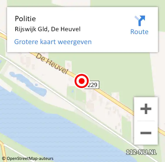 Locatie op kaart van de 112 melding: Politie Rijswijk Gld, De Heuvel op 9 november 2015 07:32